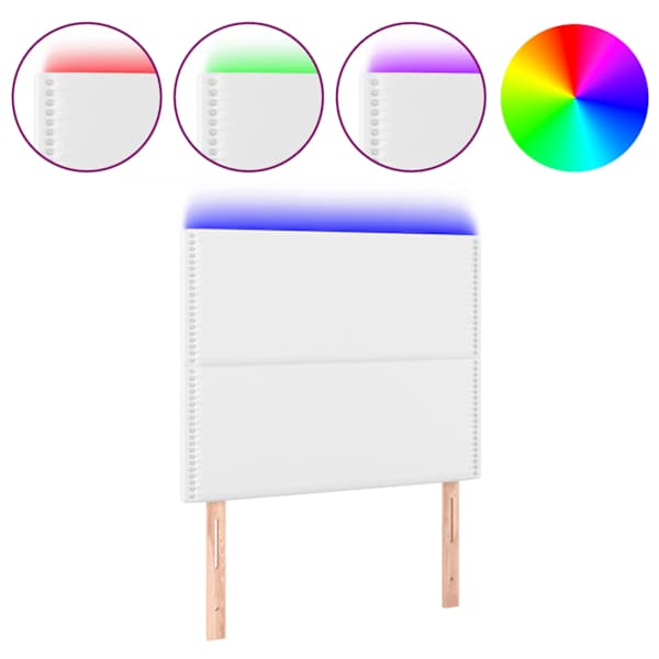 vidaXL LED-voodipeats, valge, 100x5x118/128 cm, kunstnahk