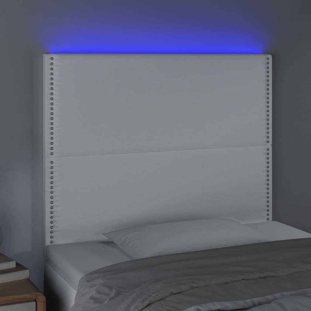 vidaXL Hoofdbord LED 100x5x118/128 cm kunstleer wit afbeelding