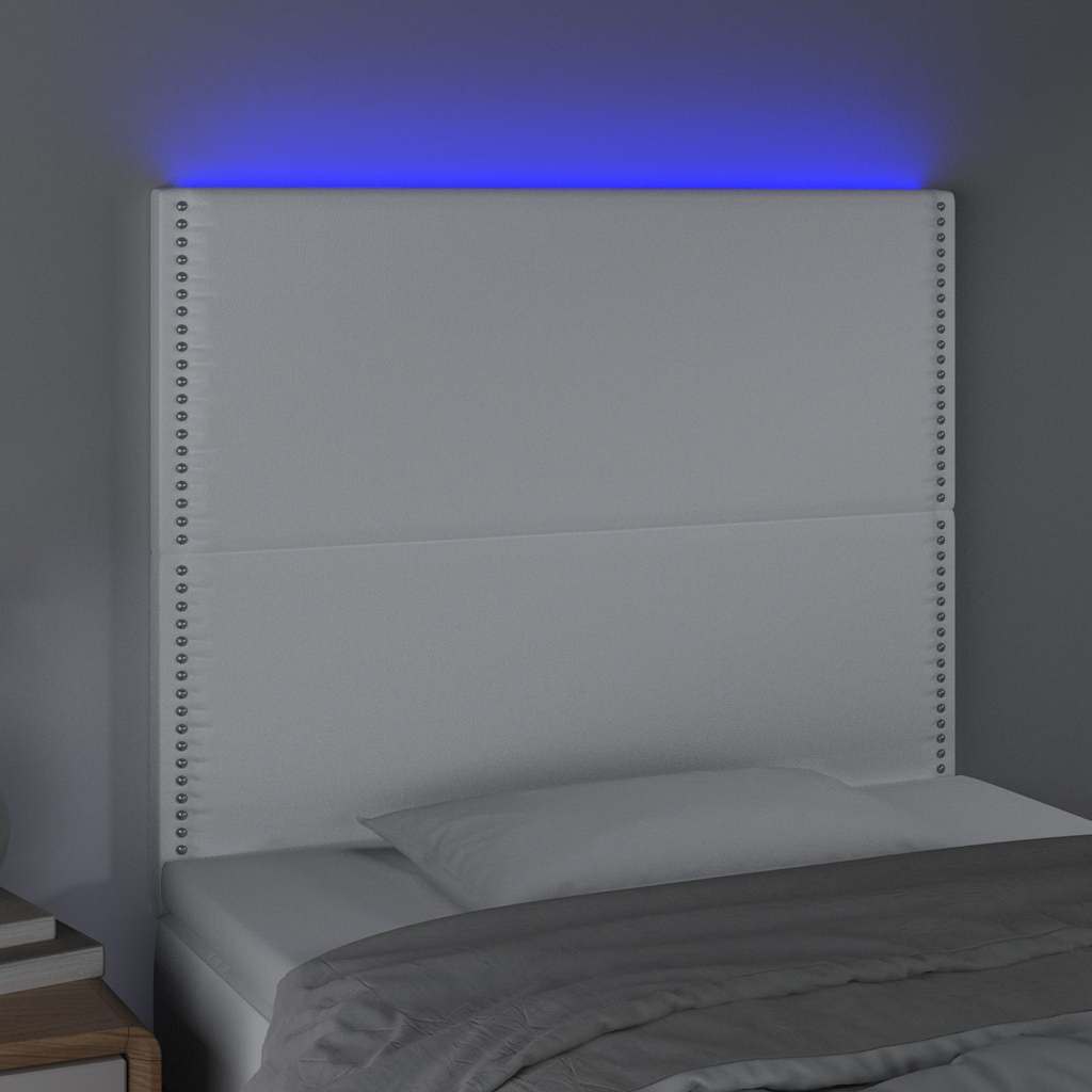 vidaXL Hoofdbord LED 100x5x118/128 cm kunstleer wit, foto 2