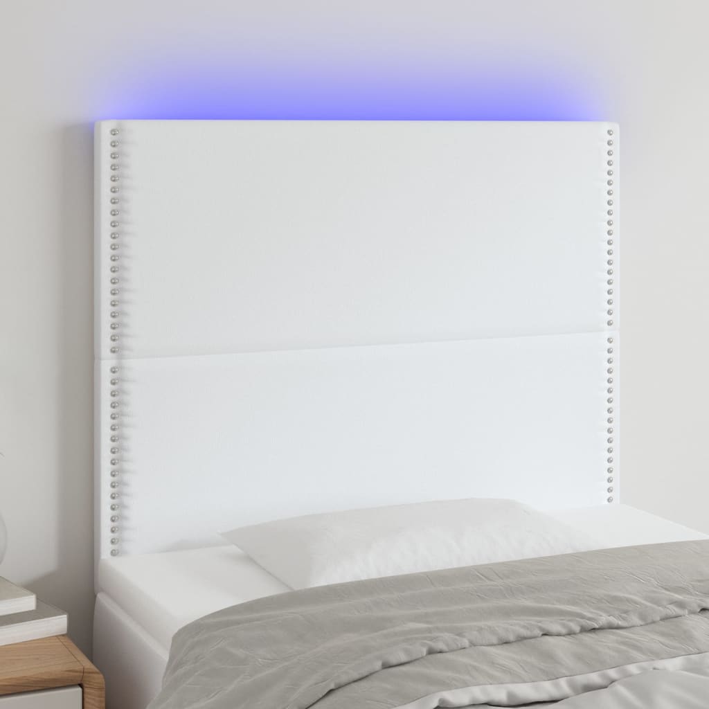 vidaXL sengegavl med LED-lys 100x5x118/128 cm kunstlæder hvid