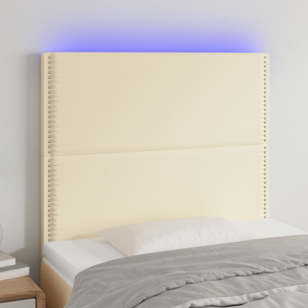 vidaXL sengegavl med LED-lys 100x5x118/128 cm kunstlæder cremefarvet
