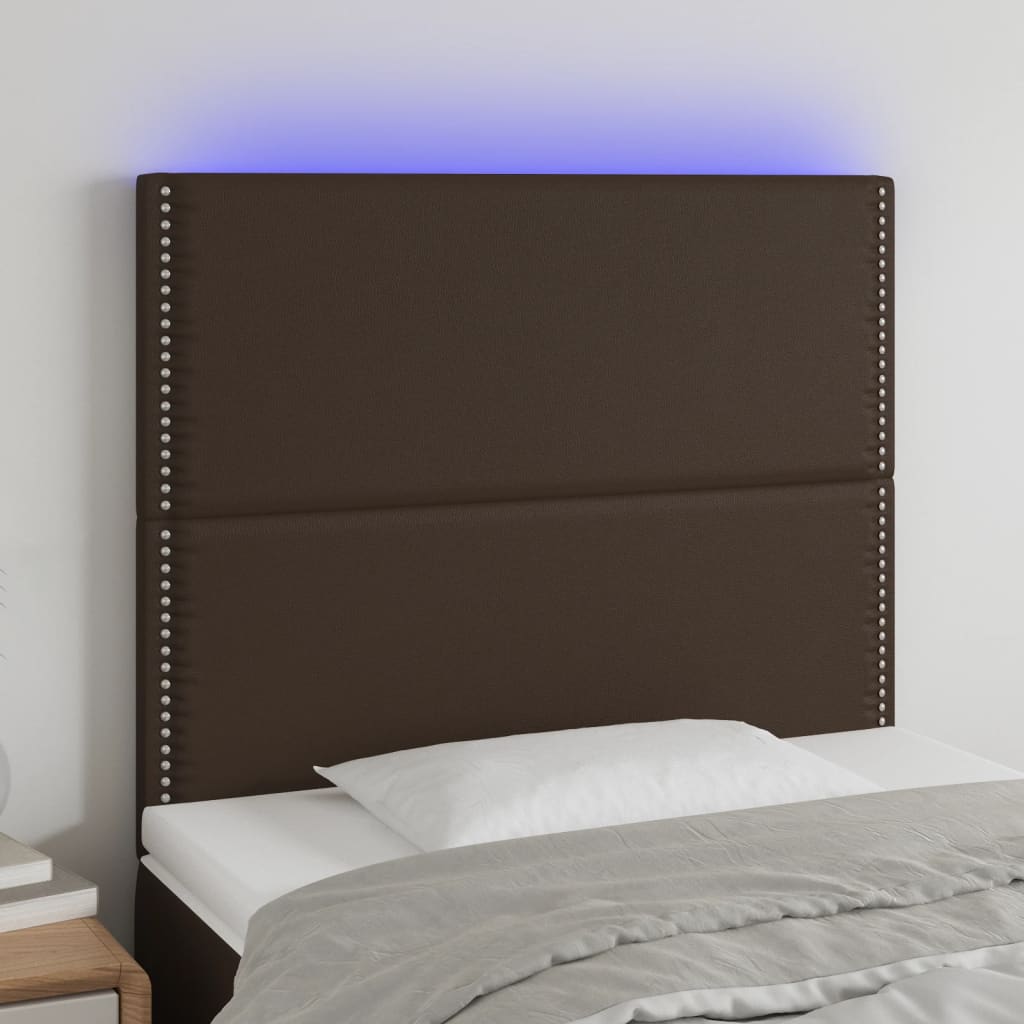 vidaXL Tăblie de pat cu LED, maro, 100x5x118/128 cm, piele ecologică