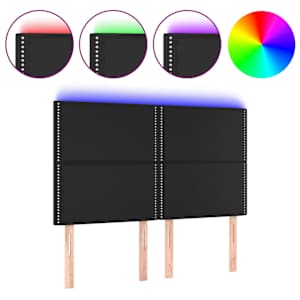 vidaXL LED-voodipeats, must, 144x5x118/128 cm, kunstnahk