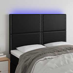 Čelo postele s LED černé 144x5x118/128 cm umělá kůže - obrázek 1