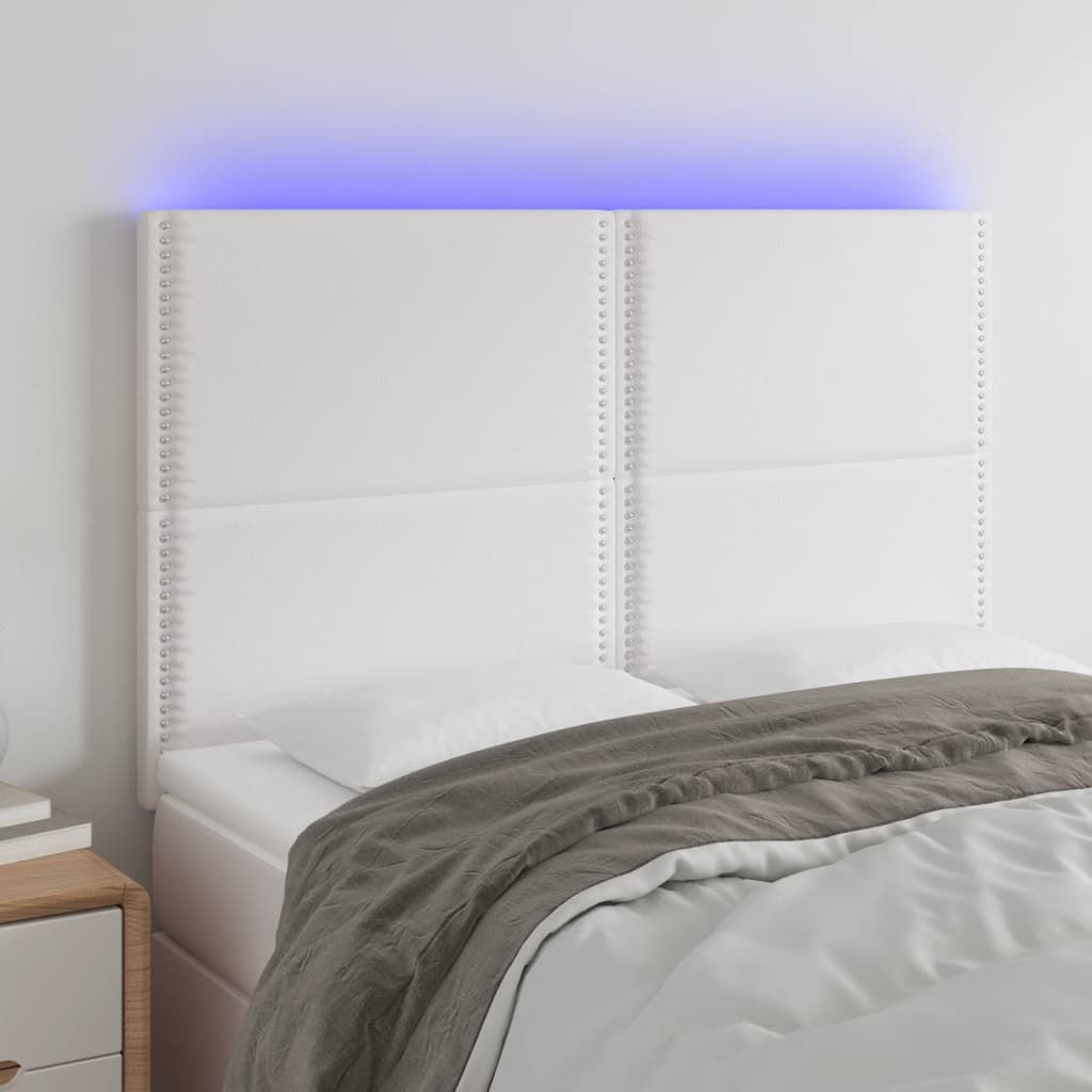 Čelo postele s LED bílé 144x5x118/128 cm umělá kůže