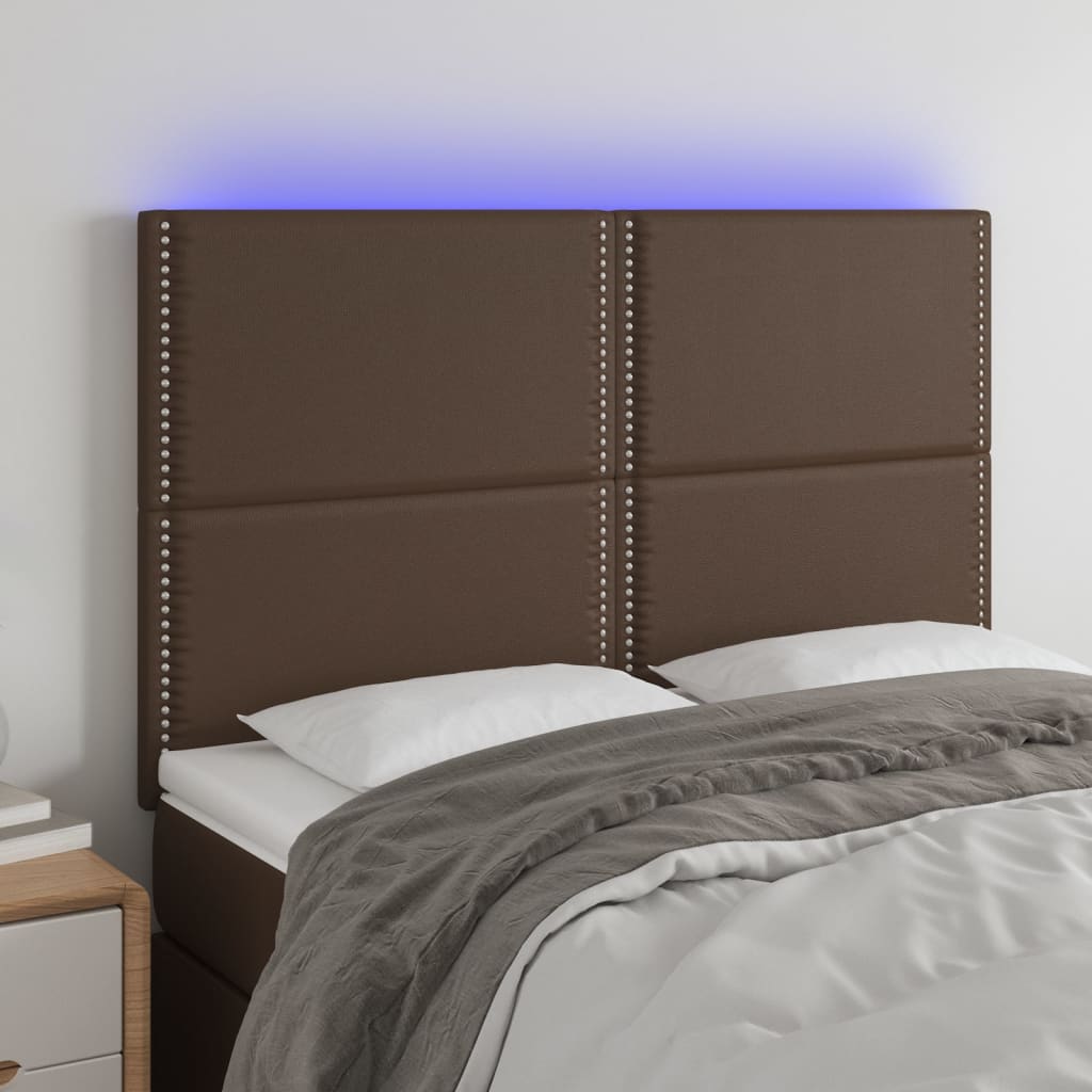 Čelo postele s LED hnědé 144x5x118/128 cm umělá kůže