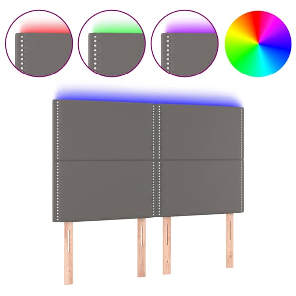 vidaXL LED-voodipeats, hall, 144x5x118/128 cm, kunstnahk