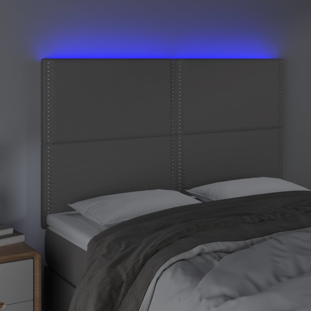 vidaXL Hoofdbord LED 144x5x118/128 cm kunstleer grijs afbeelding