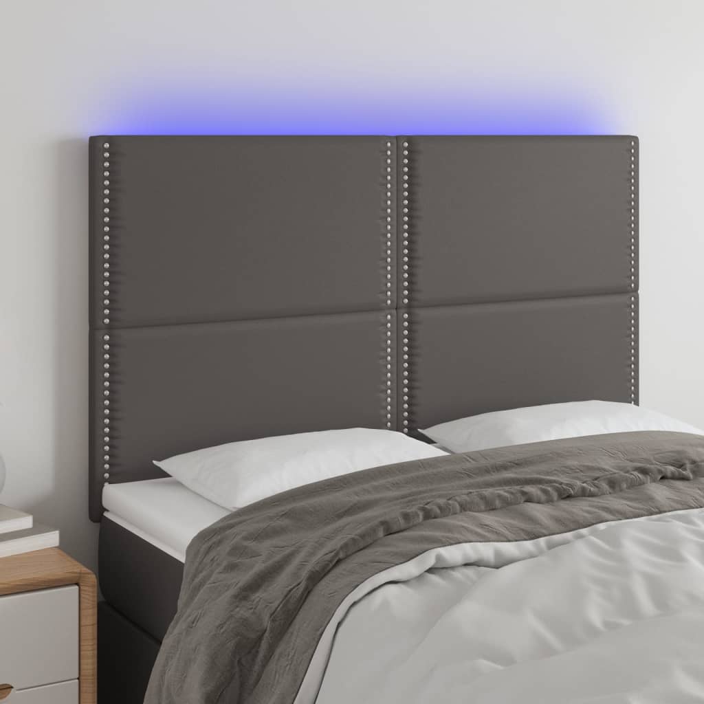 vidaXL Čelo postele s LED šedé 144x5x118/128 cm umělá kůže