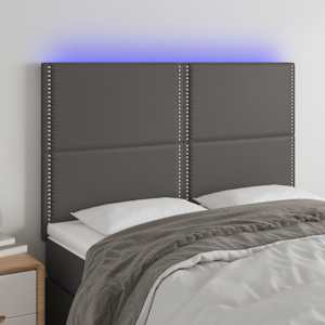 Čelo postele s LED šedé 144x5x118/128 cm umělá kůže - obrázek 1