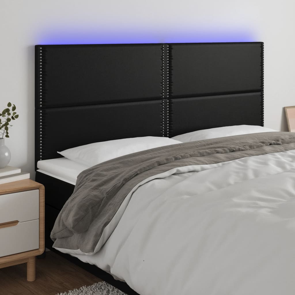 vidaXL Tăblie cu LED-uri, negru, 160x5x118/128 cm, piele ecologică