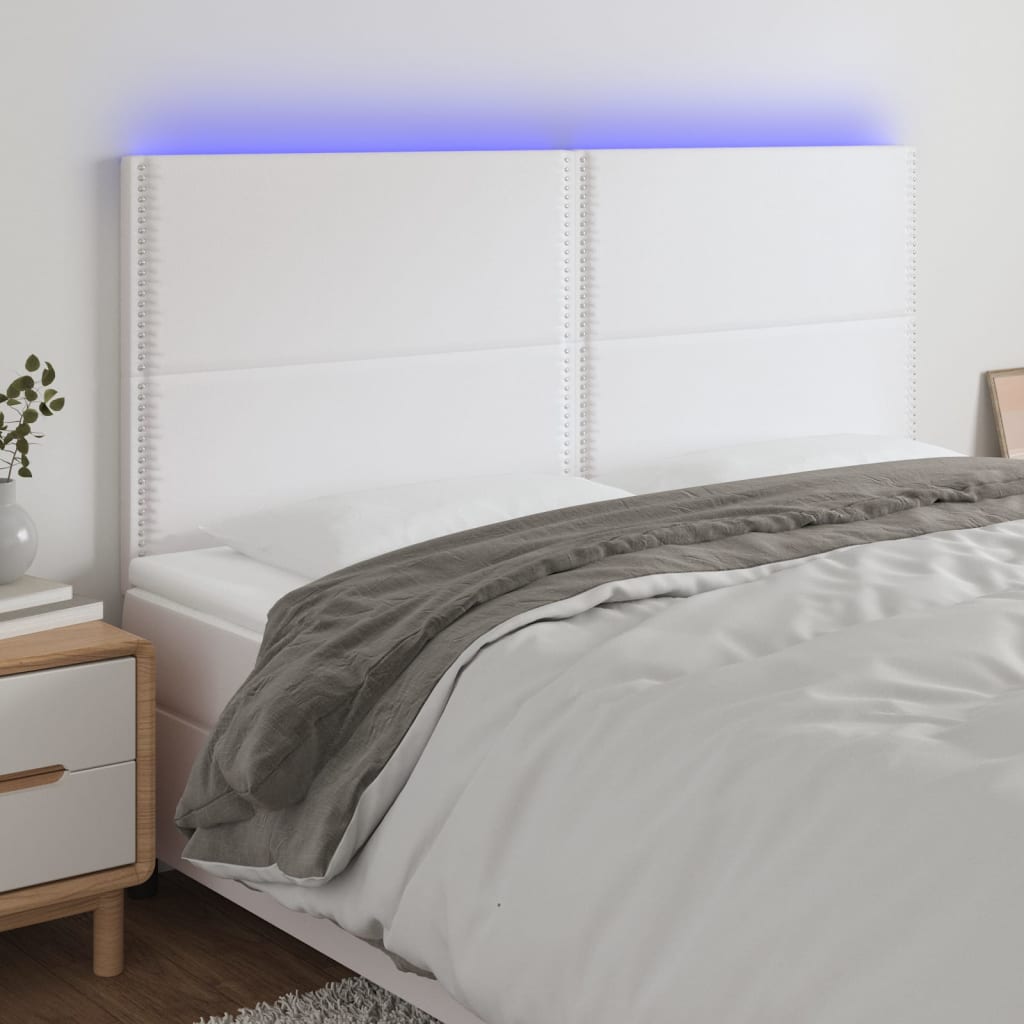 vidaXL Čelo postele s LED bílé 160x5x118/128 cm umělá kůže