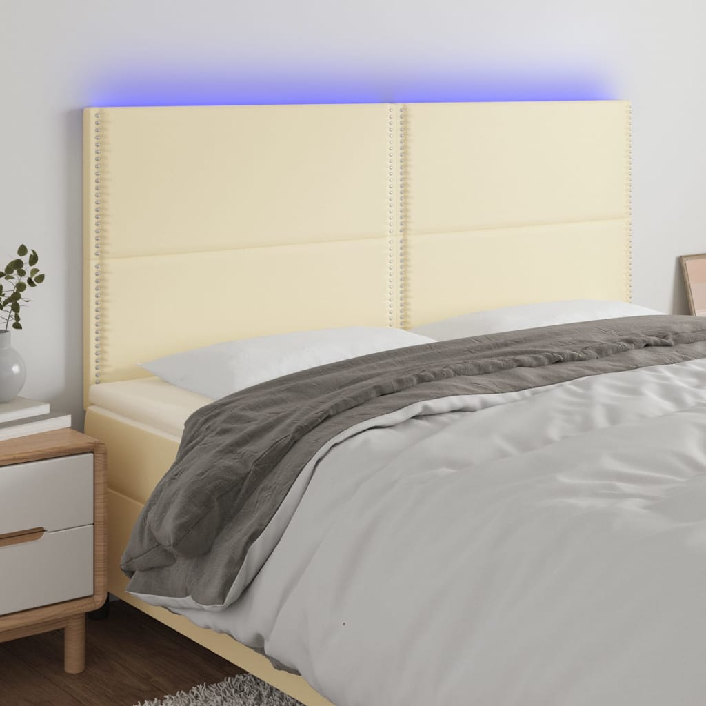Čelo postele s LED krémové 160x5x118/128 cm umělá kůže