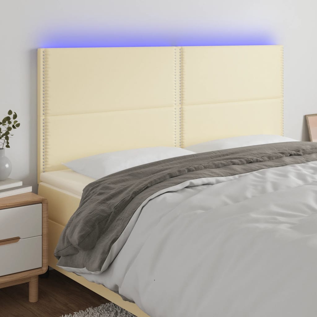 Čelo postele s LED krémové 180x5x118/128 cm umělá kůže