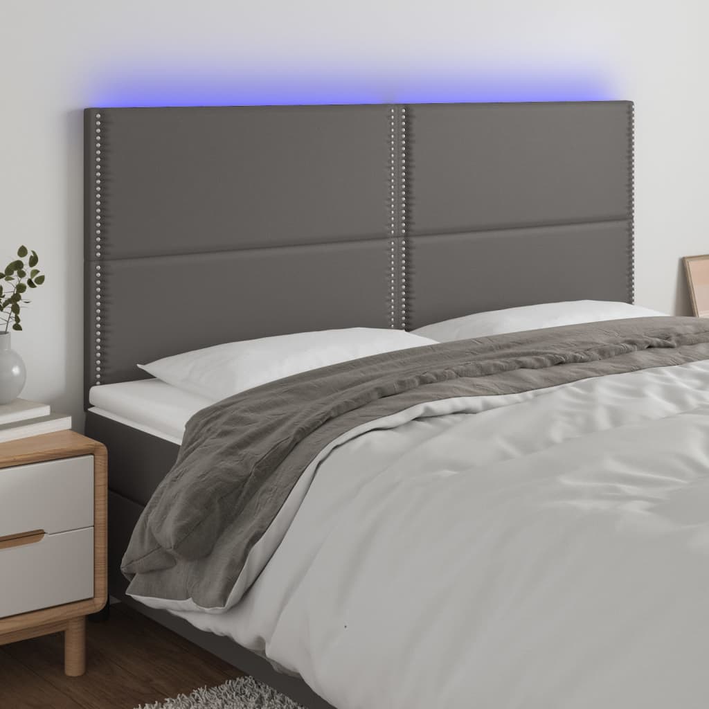 vidaXL Čelo postele s LED šedé 200x5x118/128 cm umělá kůže