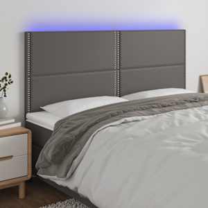 Čelo postele s LED šedé 200x5x118/128 cm umělá kůže - obrázek 1