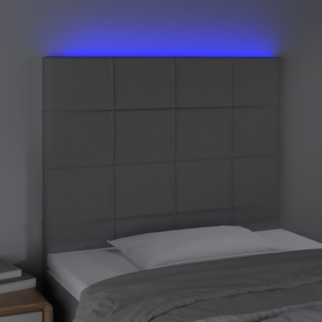  Čelo postele s LED bledosivé 80x5x118/128 cm látka