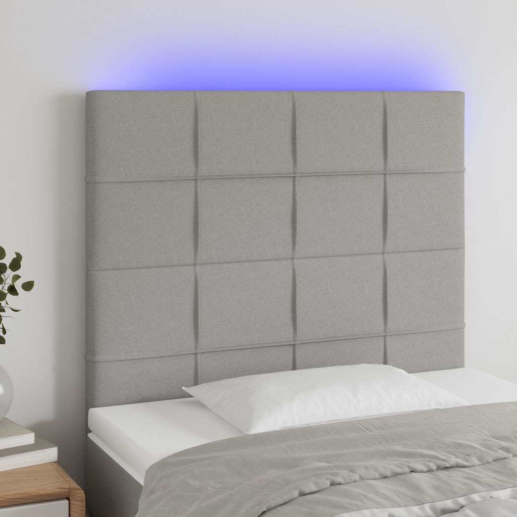Sengegavl Med LED-Lys Stof - Lysegrå / 80 x 5 x 118/128 cm