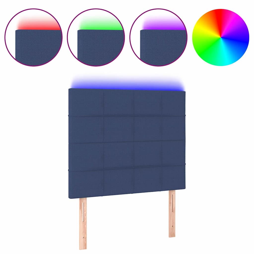 vidaXL Tăblie de pat cu LED, albastru, 80x5x118/128 cm, textil