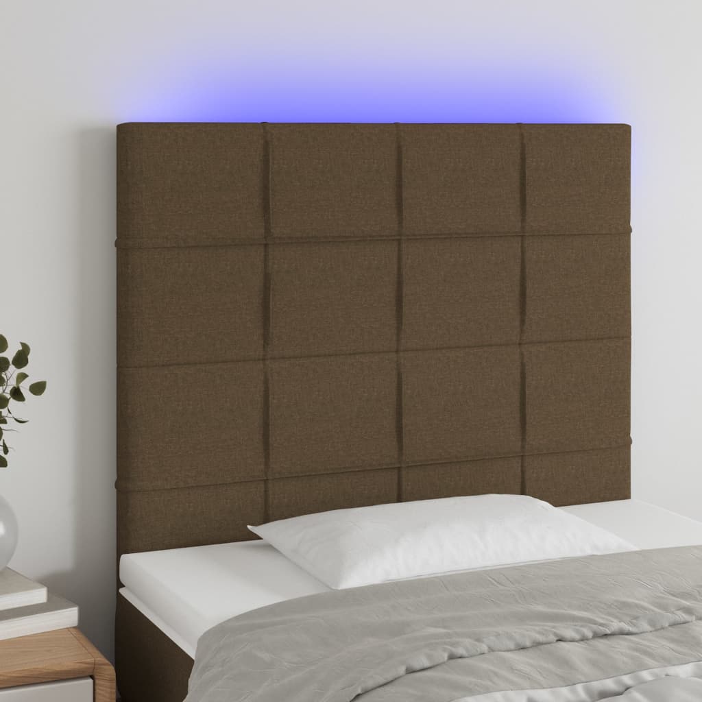 Čelo postele s LED tmavě hnědé 90x5x118/128 cm textil