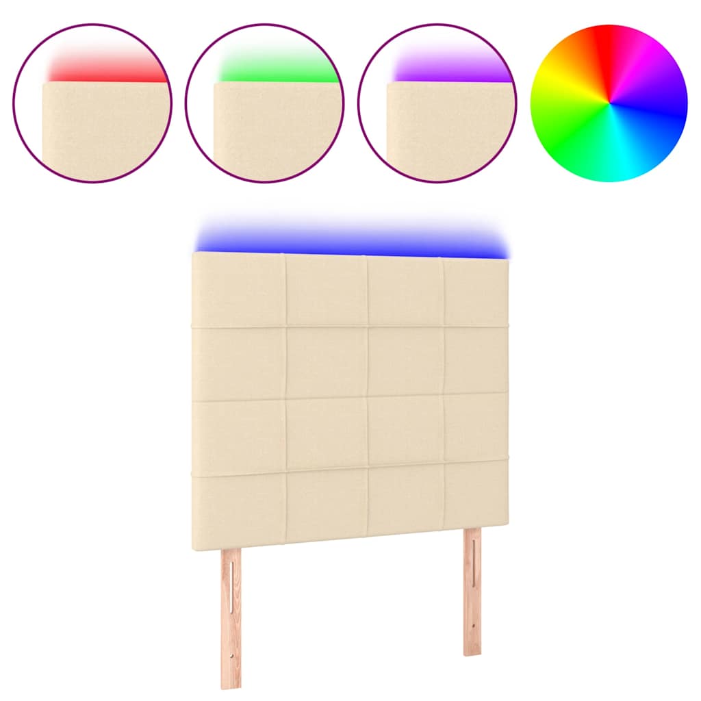 vidaXL Tăblie de pat cu LED, crem, 90x5x118/128 cm, textil