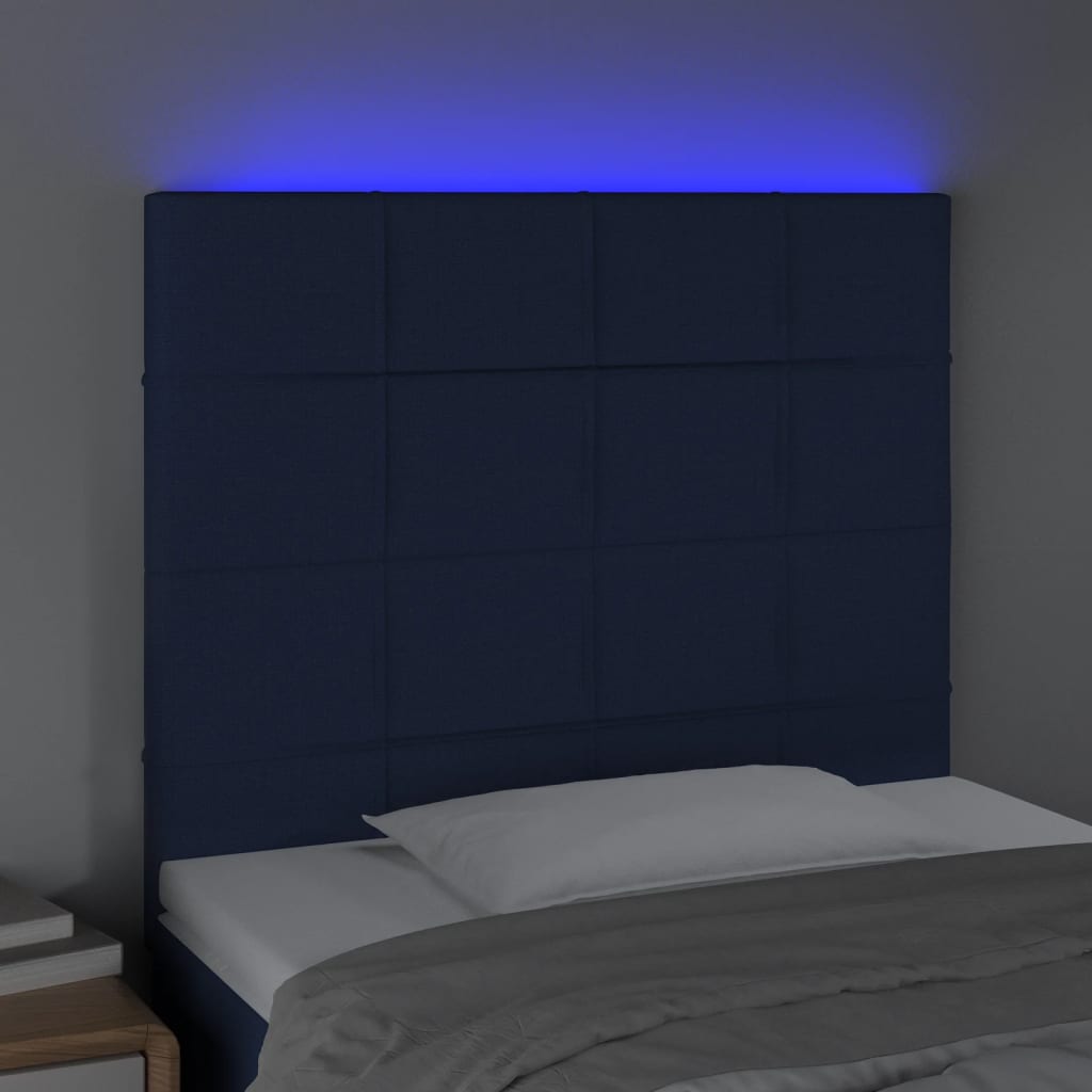 vidaXL Hoofdbord LED 90x5x118/128 cm stof blauw afbeelding