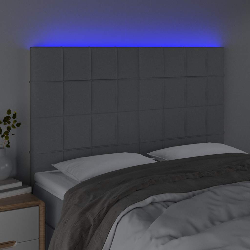 vidaXL Hoofdbord LED 144x5x118/128 cm stof lichtgrijs grijs, foto 2