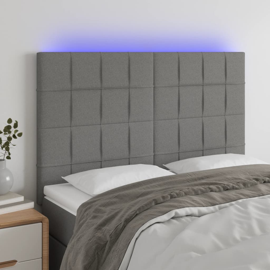 Čelo postele s LED tmavě šedé 144x5x118/128 cm textil