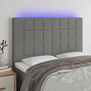 Čelo postele s LED tmavě šedé 144x5x118/128 cm textil - obrázek 1