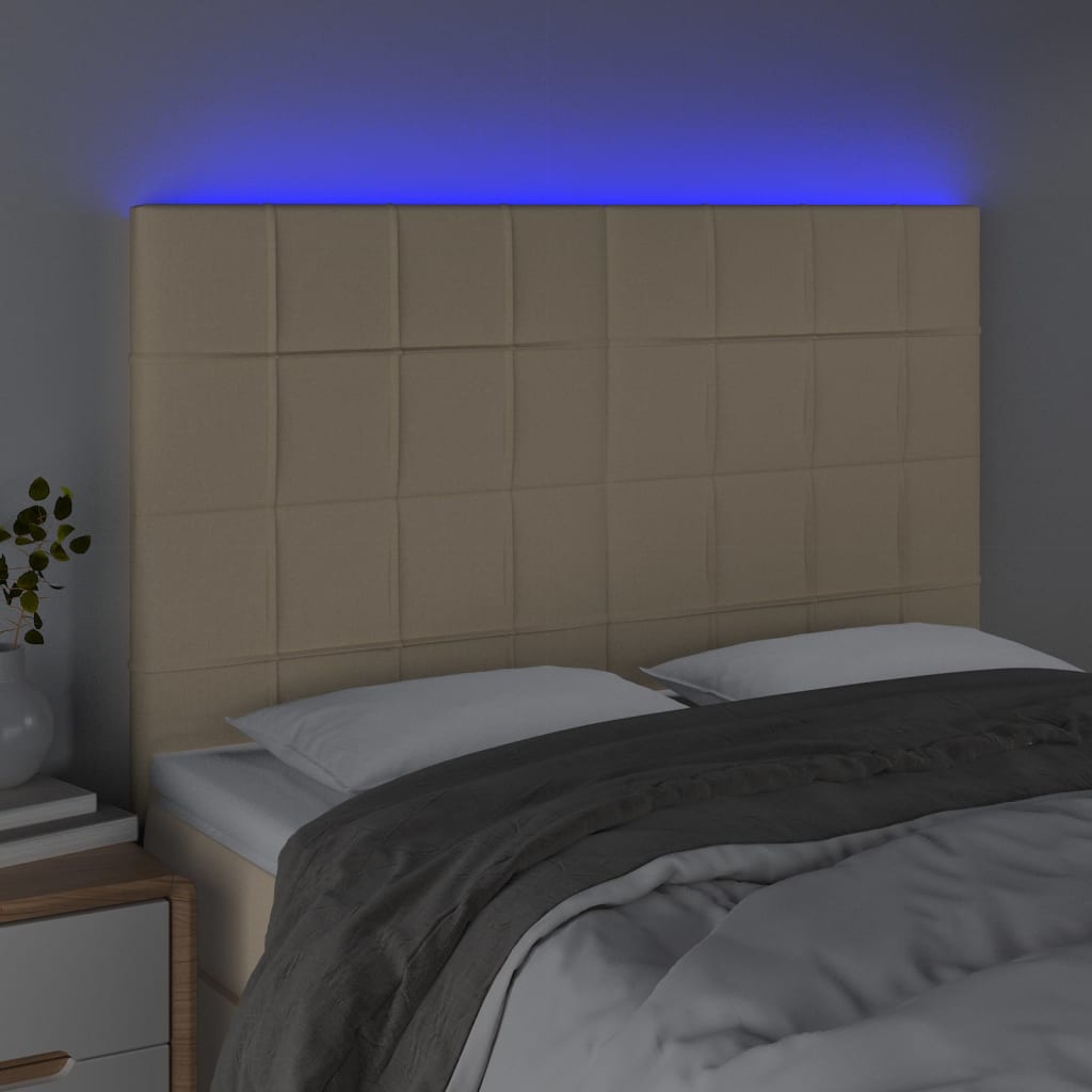 vidaXL Hoofdbord LED 144x5x118/128 cm stof crèmekleurig afbeelding