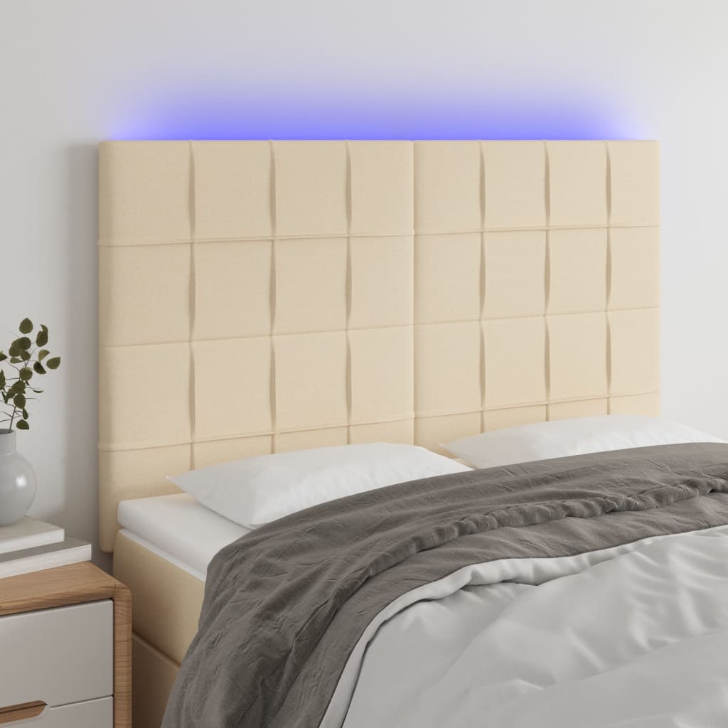 vidaXL Tăblie de pat cu LED, crem, 144x5x118/128 cm, textil