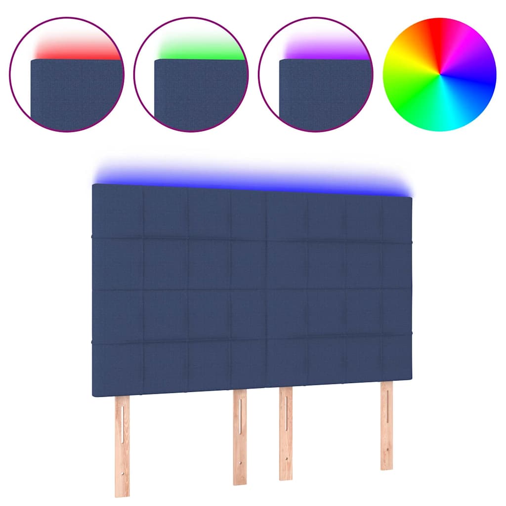 vidaXL Tăblie de pat cu LED, albastru, 144x5x118/128 cm, textil