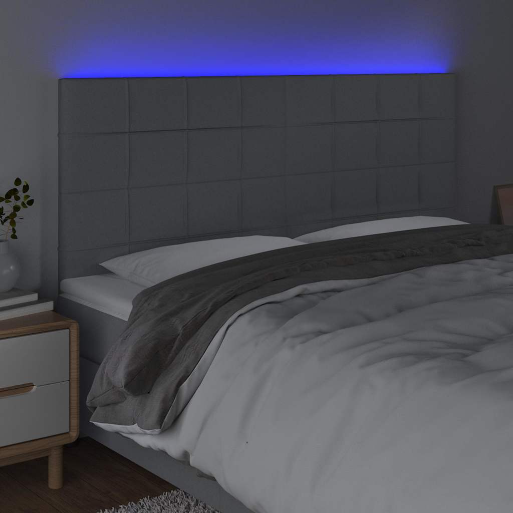 vidaXL Hoofdbord LED 160x5x118/128 cm stof lichtgrijs grijs, foto 2