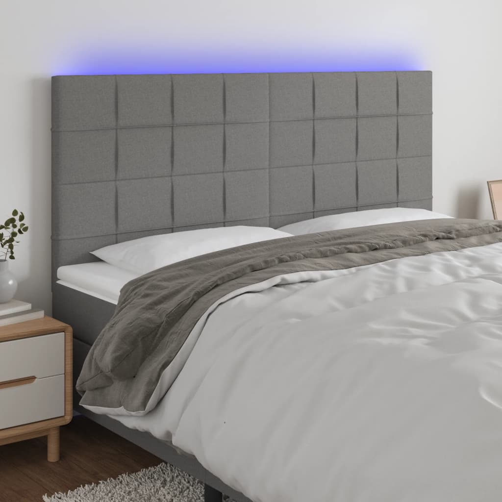 Čelo postele s LED tmavě šedé 160x5x118/128 cm textil