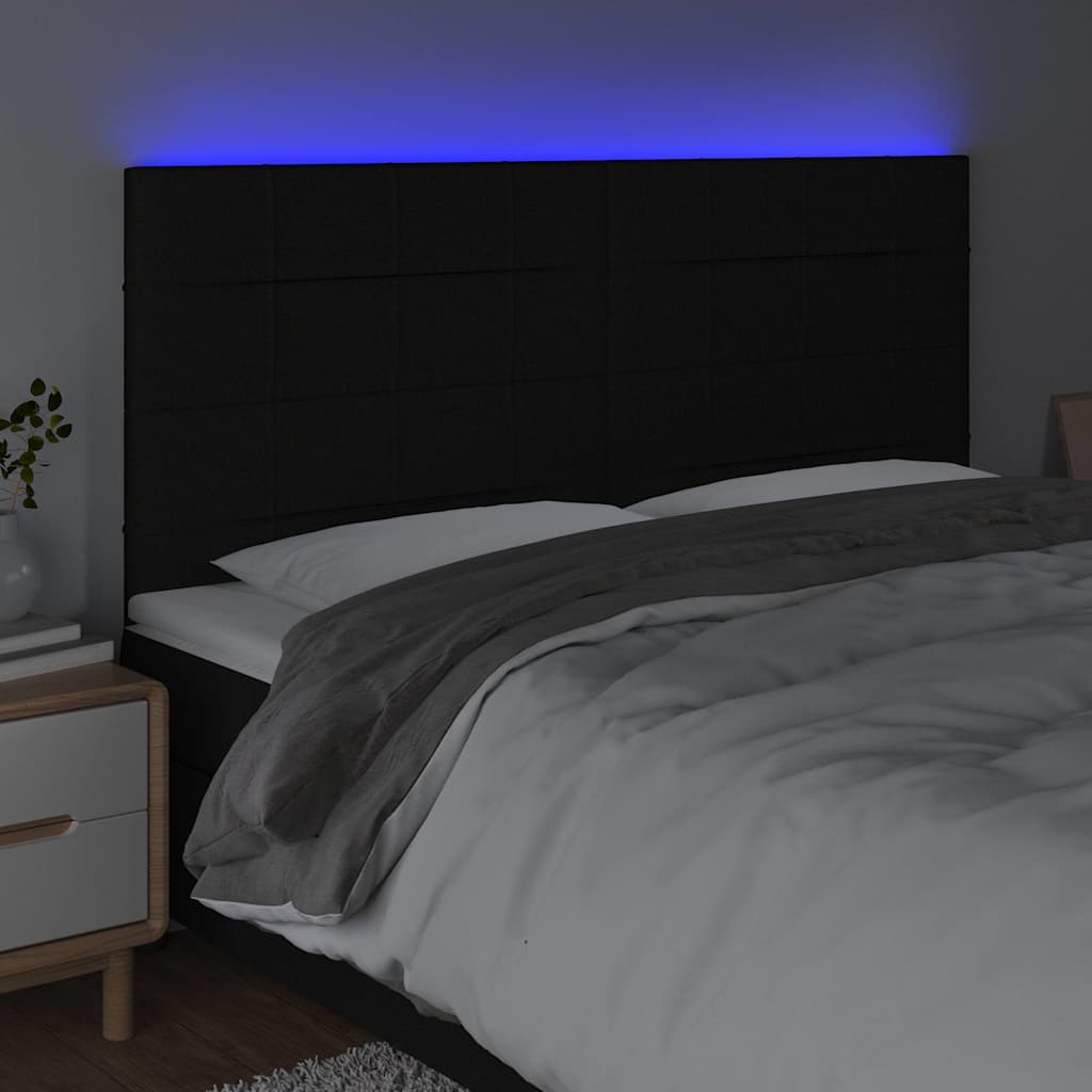 vidaXL Hoofdbord LED 160x5x118/128 cm stof zwart, foto 2
