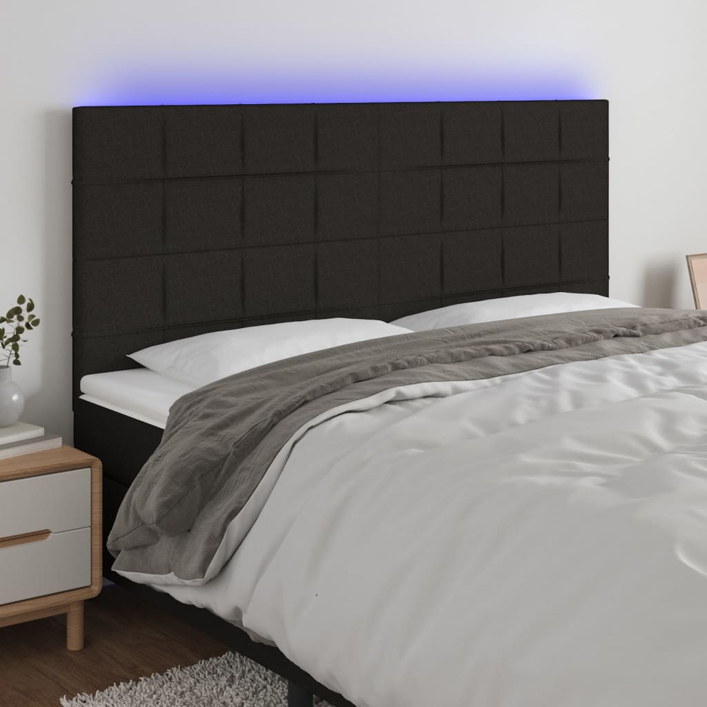 vidaXL Tăblie de pat cu LED, negru, 180x5x118/128 cm, textil