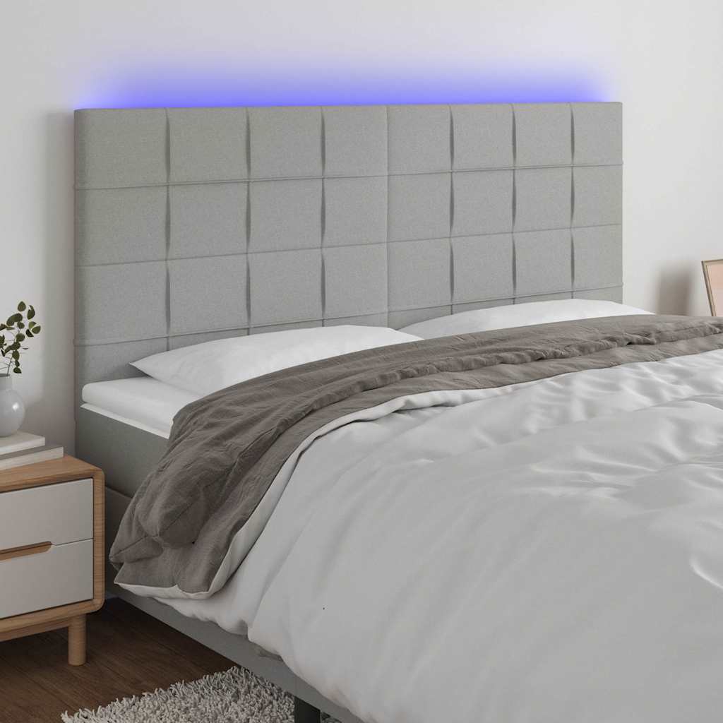 Sengegavl Med LED-Lys Stof - Lysegrå / 200 x 5 x 118/128 cm