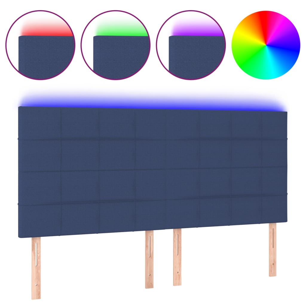 vidaXL Čelo postele s LED modrá 200x5x118/128 cm textil