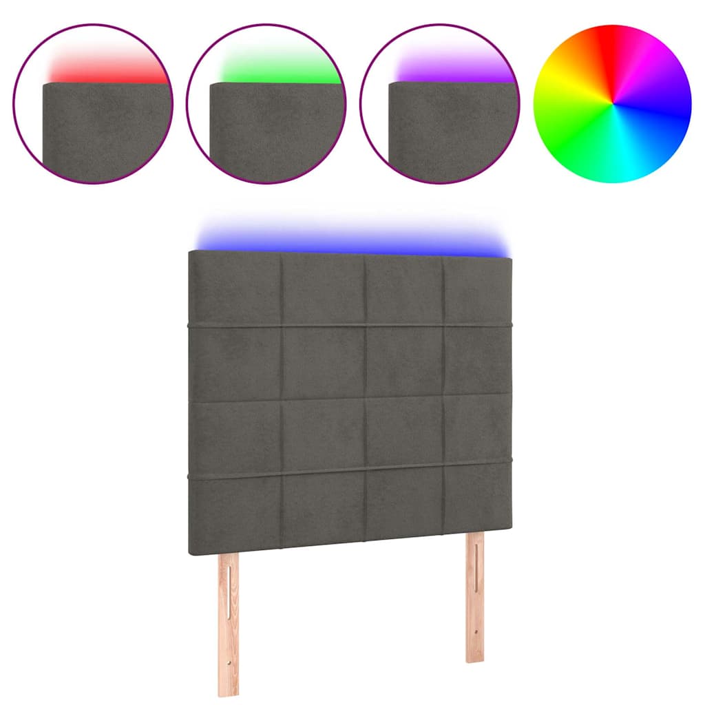 vidaXL Hoofdbord LED 80x5x118/128 cm fluweel donkergrijs grijs, foto 3
