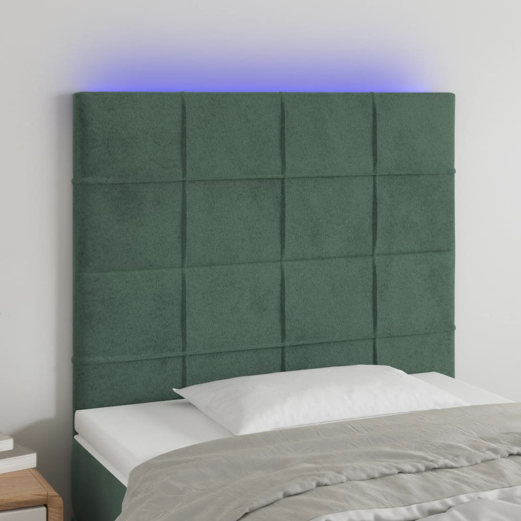 vidaXL Tăblie de pat cu LED, verde închis, 80x5x118/128 cm, catifea