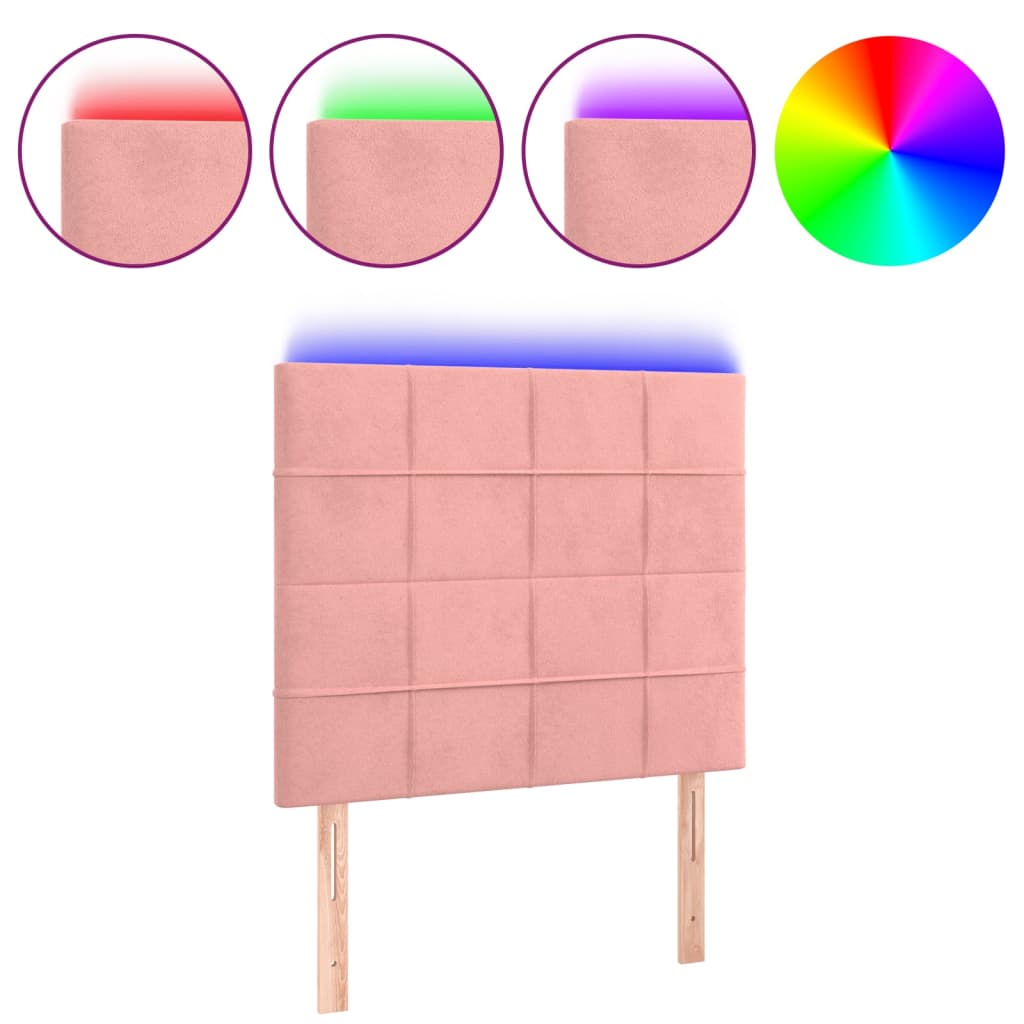 vidaXL Čelo postele s LED růžové 80x5x118/128 cm samet