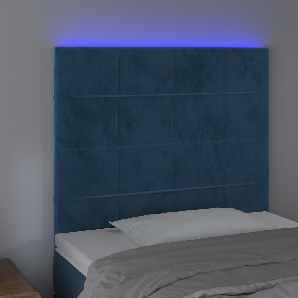 vidaXL Hoofdbord LED 90x5x118/128 cm fluweel donkerblauw afbeelding