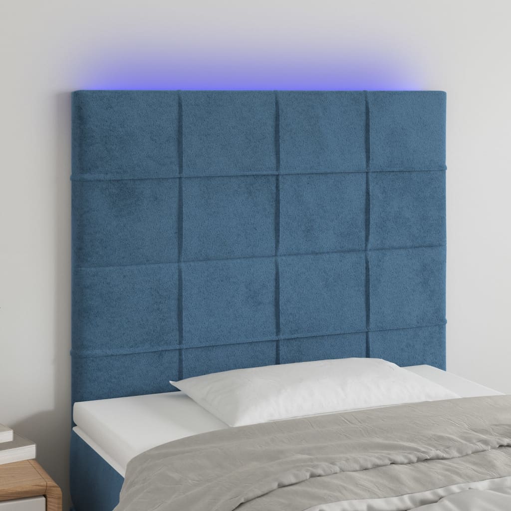 Tête de lit à LED Bleu foncé 90x5x118/128 cm Velours