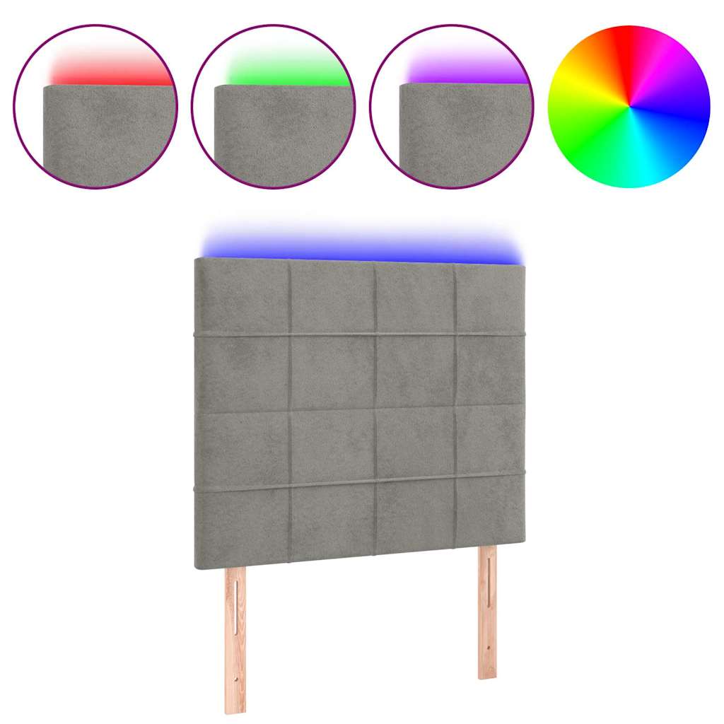 vidaXL Hoofdbord LED 100x5x118/128 cm fluweel lichtgrijs grijs, foto 3
