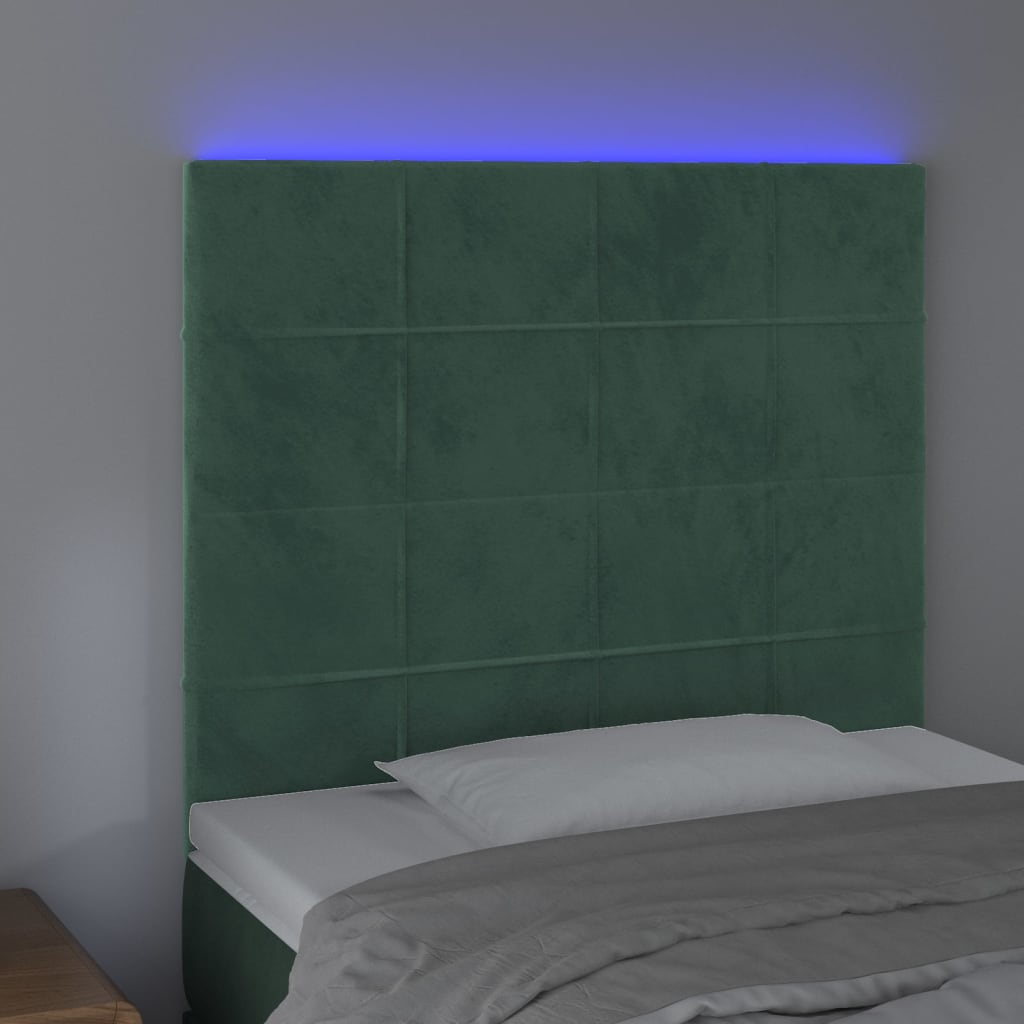 vidaXL Hoofdbord LED 100x5x118/128 cm fluweel donkergroen afbeelding