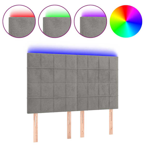 vidaXL LED-voodipeats, helehall, 144x5x118/128 cm, samet