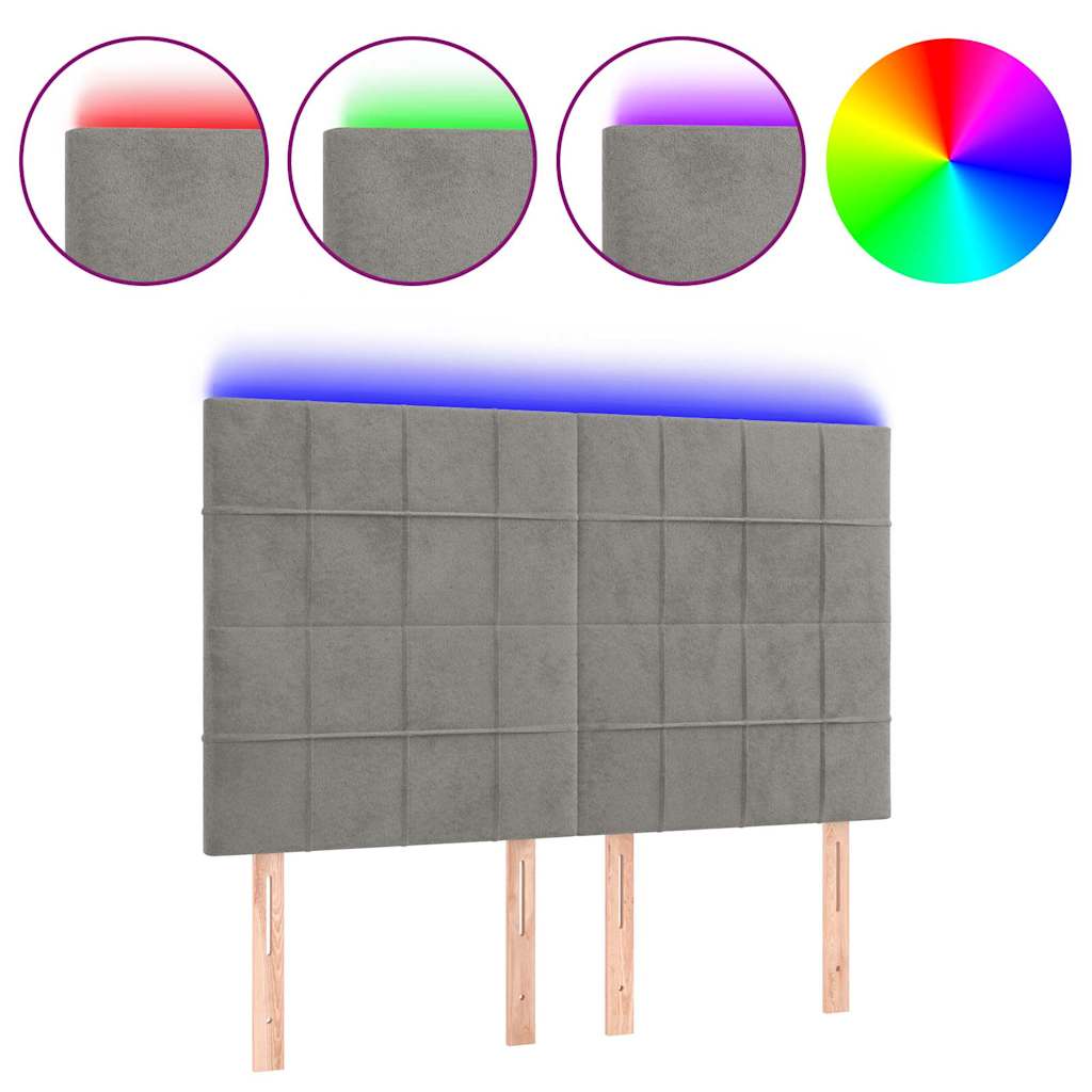 vidaXL Hoofdbord LED 144x5x118/128 cm fluweel lichtgrijs grijs, foto 3