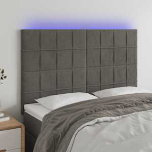 Čelo postele s LED tmavě šedé 144x5x118/128 cm samet - obrázek 1