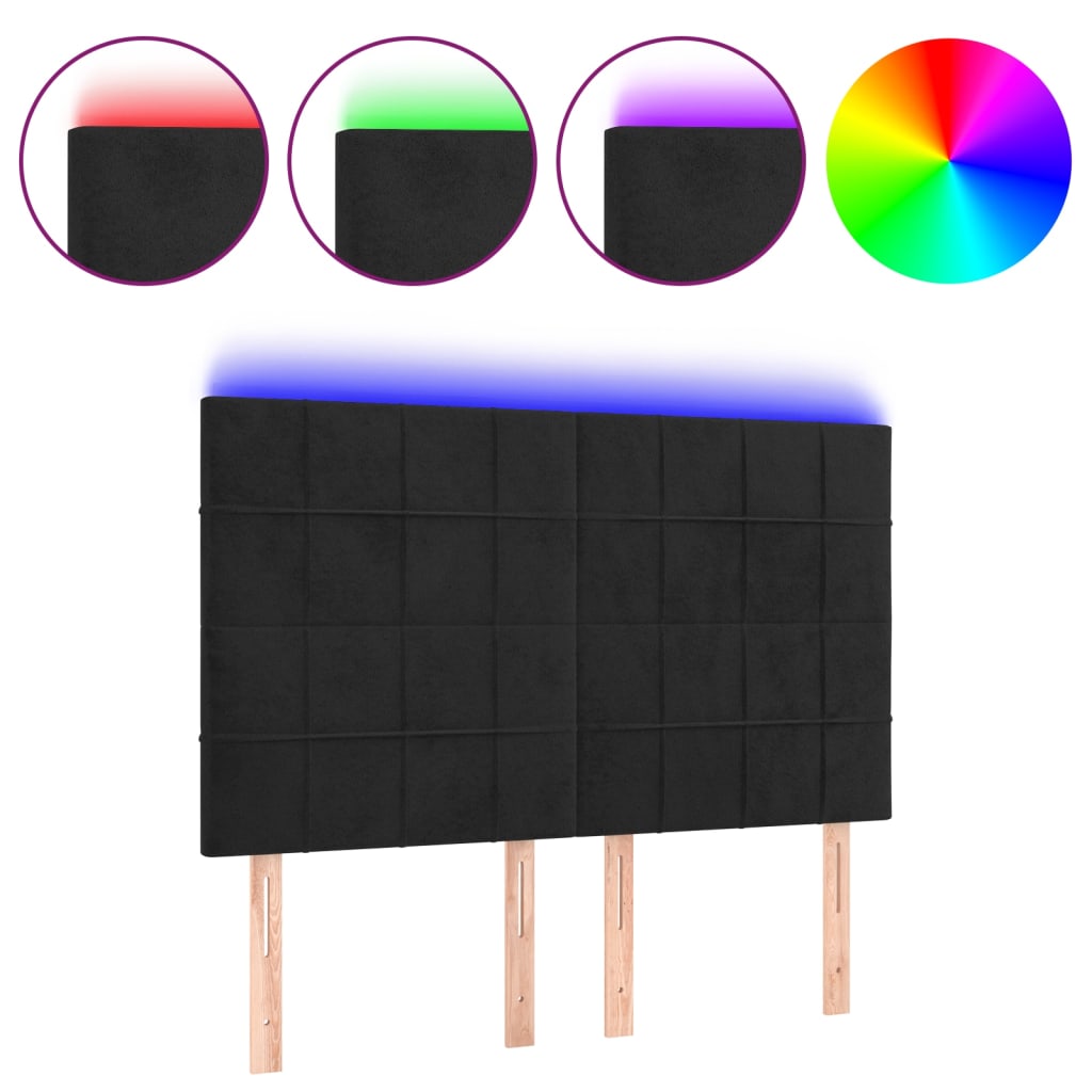 Thumbnail - vidaXL LED Kopfteil Schwarz 144x5x118/128 cm Samt