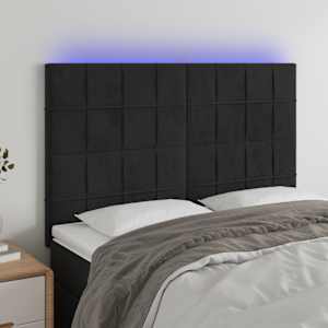 Čelo postele s LED černé 144x5x118/128 cm samet - obrázek 1